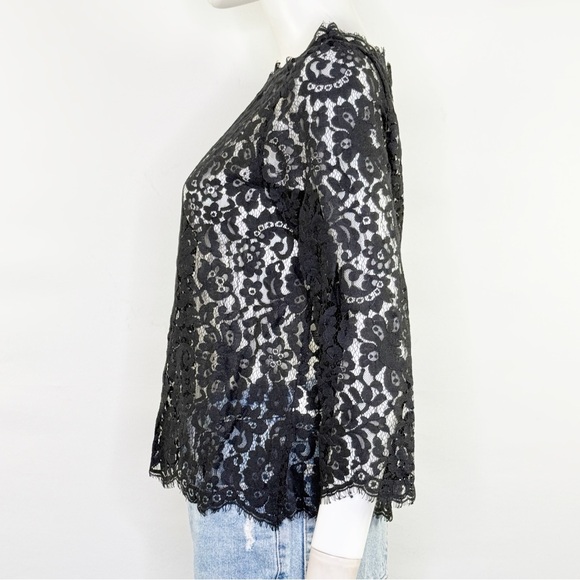 Joie Black Lace Sheer Blouse Top Size S Cocktail Party Whimsigoth Scalloped Hem - Picture 4 of 8